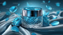Elegant Blue Cosmetic Jar Among Delicate Petals