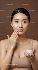 Young Asian Woman Applying Moisturizing Cream for Flawless Skin