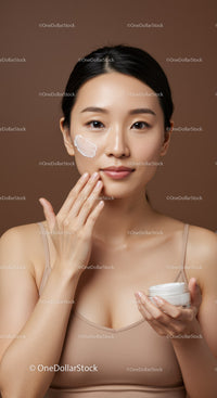 Young Asian Woman Applying Moisturizing Cream for Flawless Skin