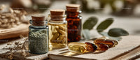 Health Supplements and Herbal Capsules in Glass Bottles