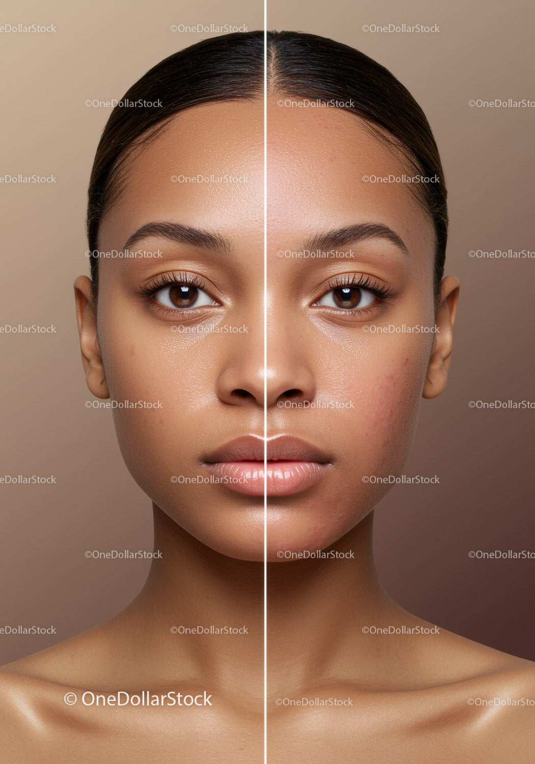 Close-Up Portrait of a Young Woman with Flawless Skin and Natural Makeup