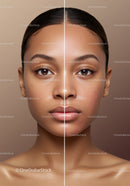 Close-Up Portrait of a Young Woman with Flawless Skin and Natural Makeup