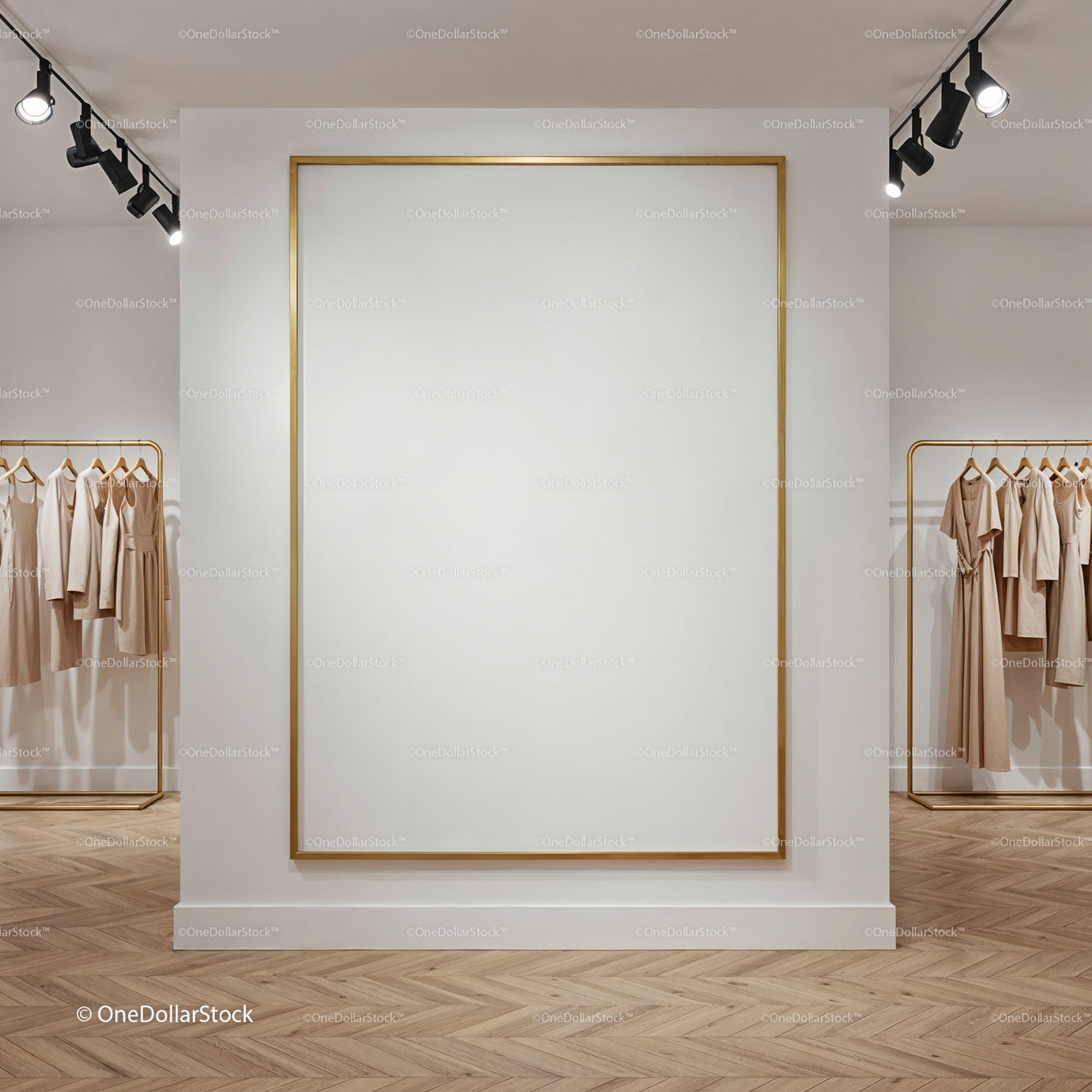 Minimalistyczny butik modowy z elegancką ramą ekspozycyjną