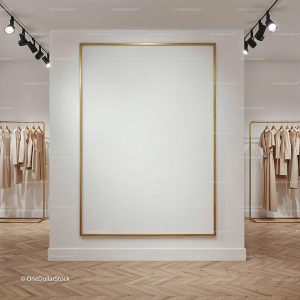 Minimalist Fashion Boutique with Elegant Display Frame JPG Mockup Image