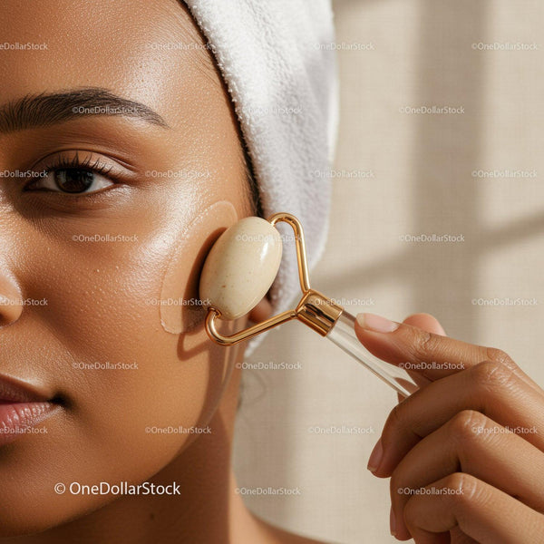 Close-Up of Woman Receiving Facial Massage with Jade Roller