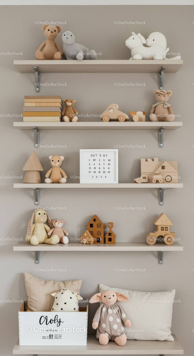 Wooden and Plush Toys Collection in Cozy Nursery Room