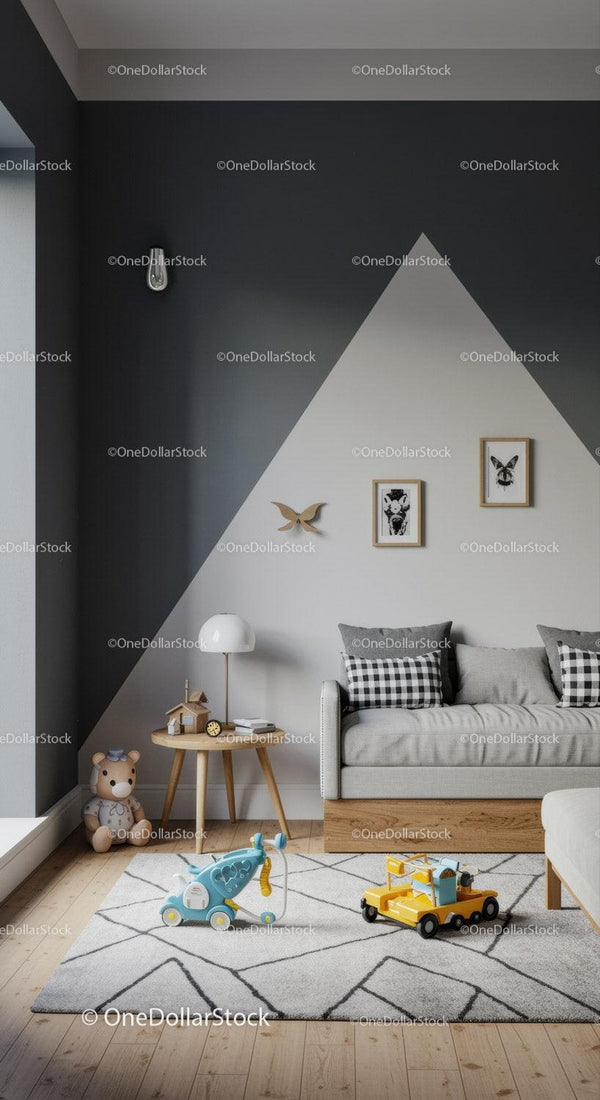 Modern Children's Nursery with Playful Toy Cars and Cozy Decor