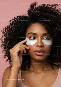 Portrait of a Young Woman with Curly Hair Applying a Facial Mask