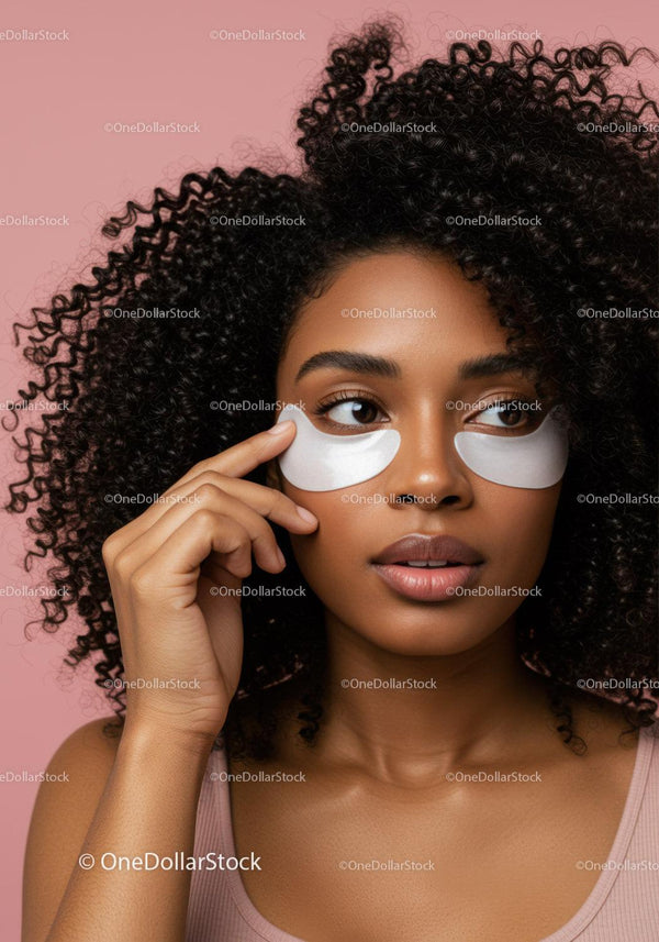 Portrait of a Young Woman with Curly Hair Applying a Facial Mask