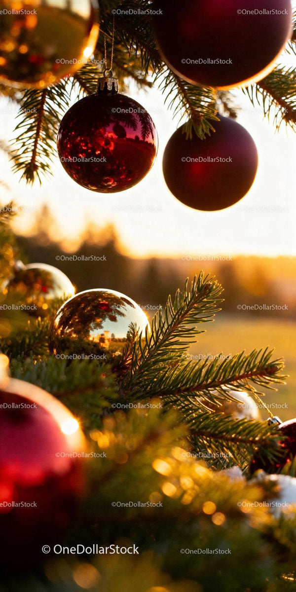 Christmas tree adorned with shiny red and gold baubles