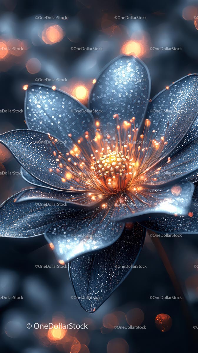 Futuristic Metallic Flower with Glowing Petals in Digital Art