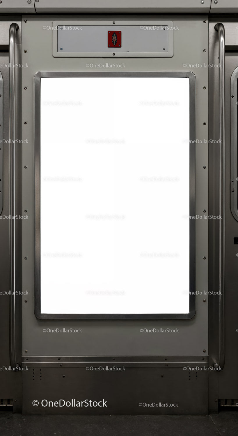 Blank Vertical Advertising Poster Inside Subway Train