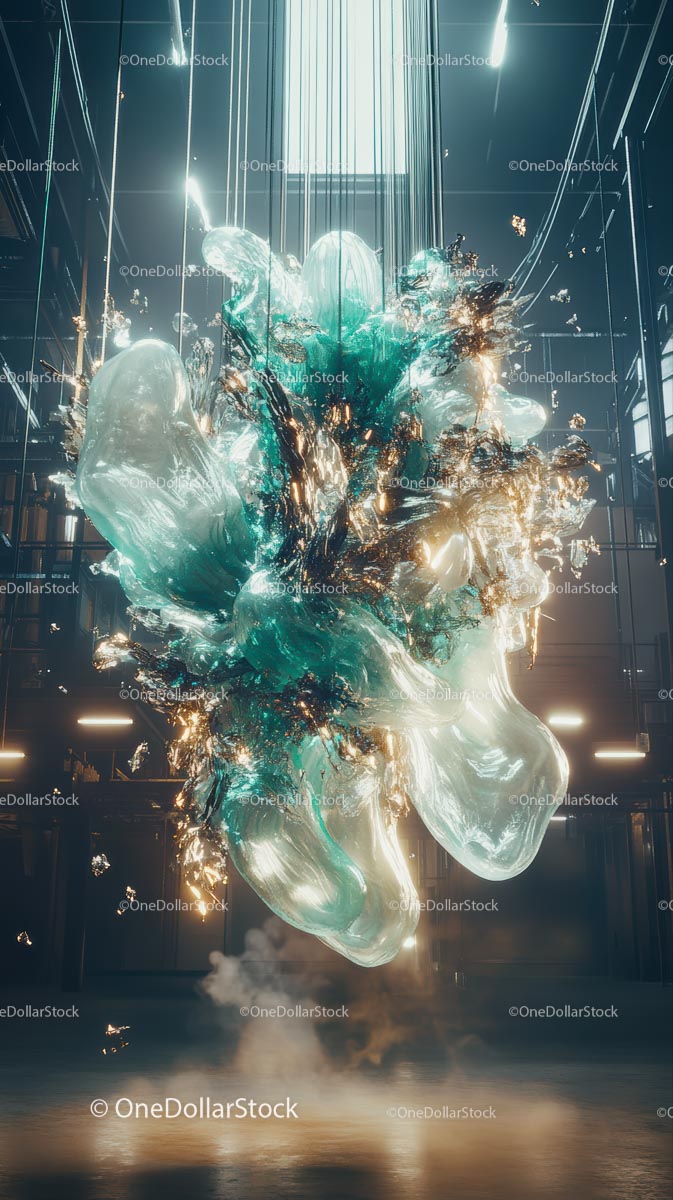 Futuristic Glass Sculpture in Modern Interior with Artistic Lighting