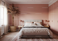 Stylish Cozy Bedroom with Pink Accent Wall and Indoor Plant