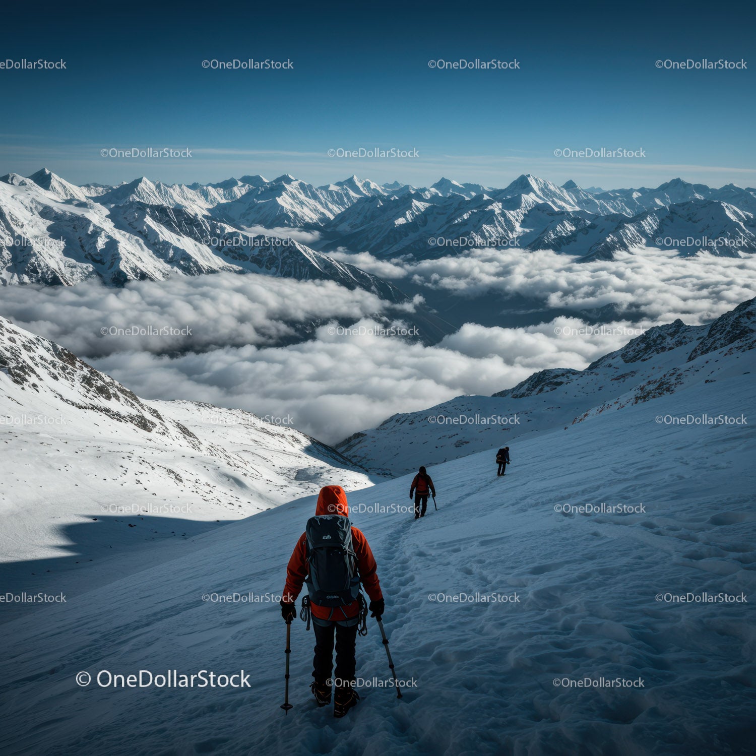Snowy Mountain Trekking Adventure with Hikers in Alpine Scenery