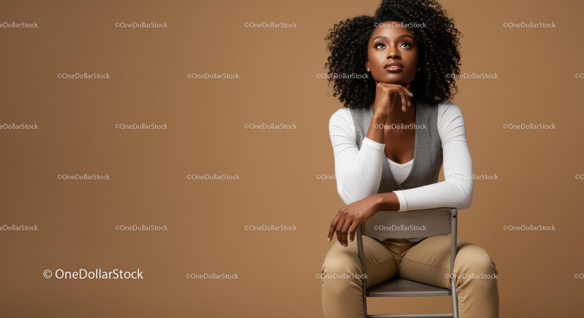 Stylish Confident Woman Sitting on Chair in Modern Studio