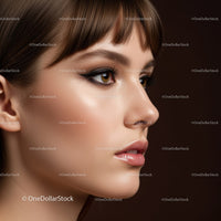 Close-Up of Beautiful Woman with Glamorous Makeup and Radiant Skin