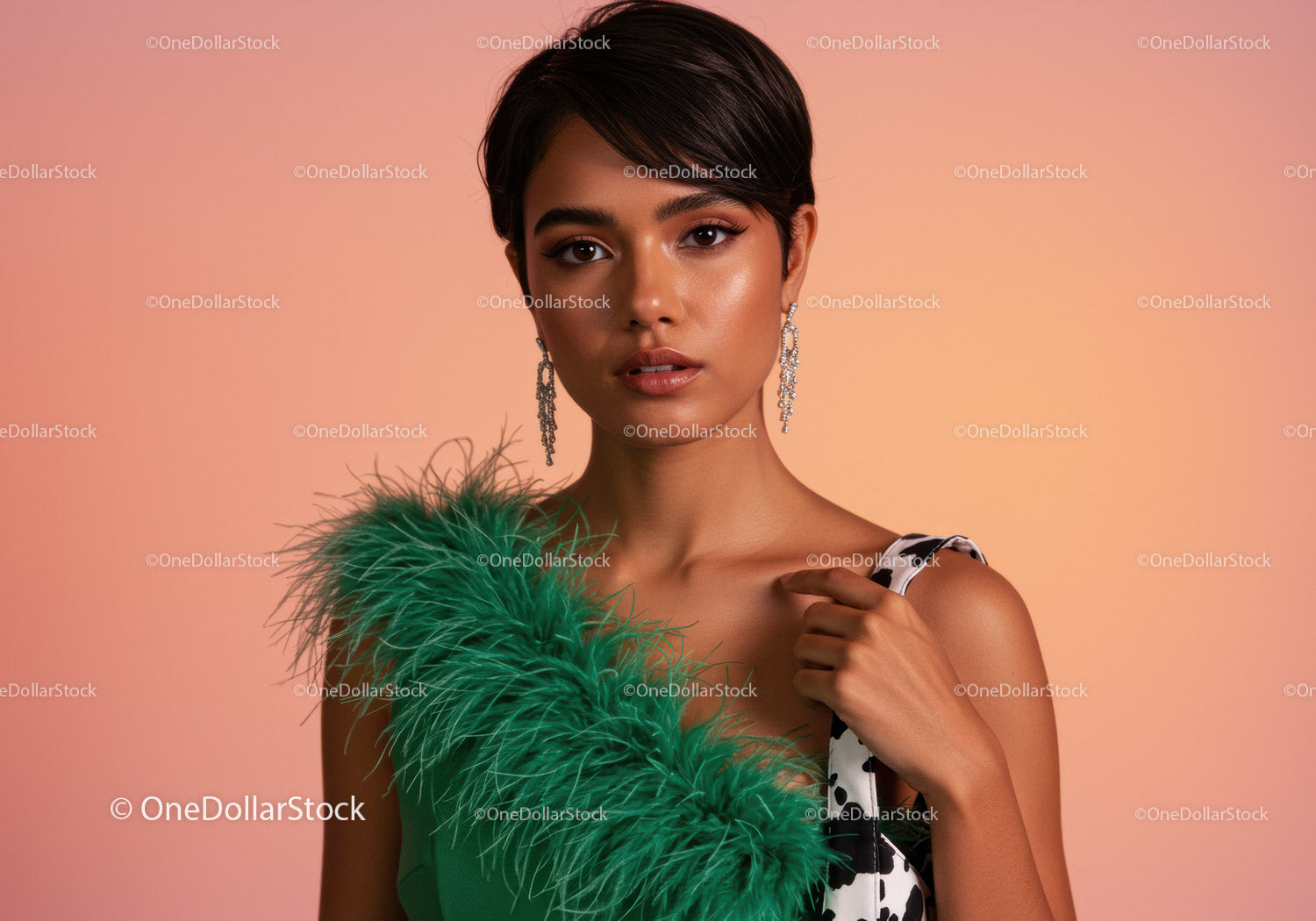 Elegant Woman with Short Hair and Glamorous Jewelry in Fashion Portrait