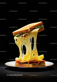 Melted Cheese Sandwich with Ham and Lettuce on Plate