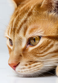 Close up of resting orange tabby cat face