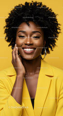 Elegant Smiling African American Woman in Bright Yellow Outfit