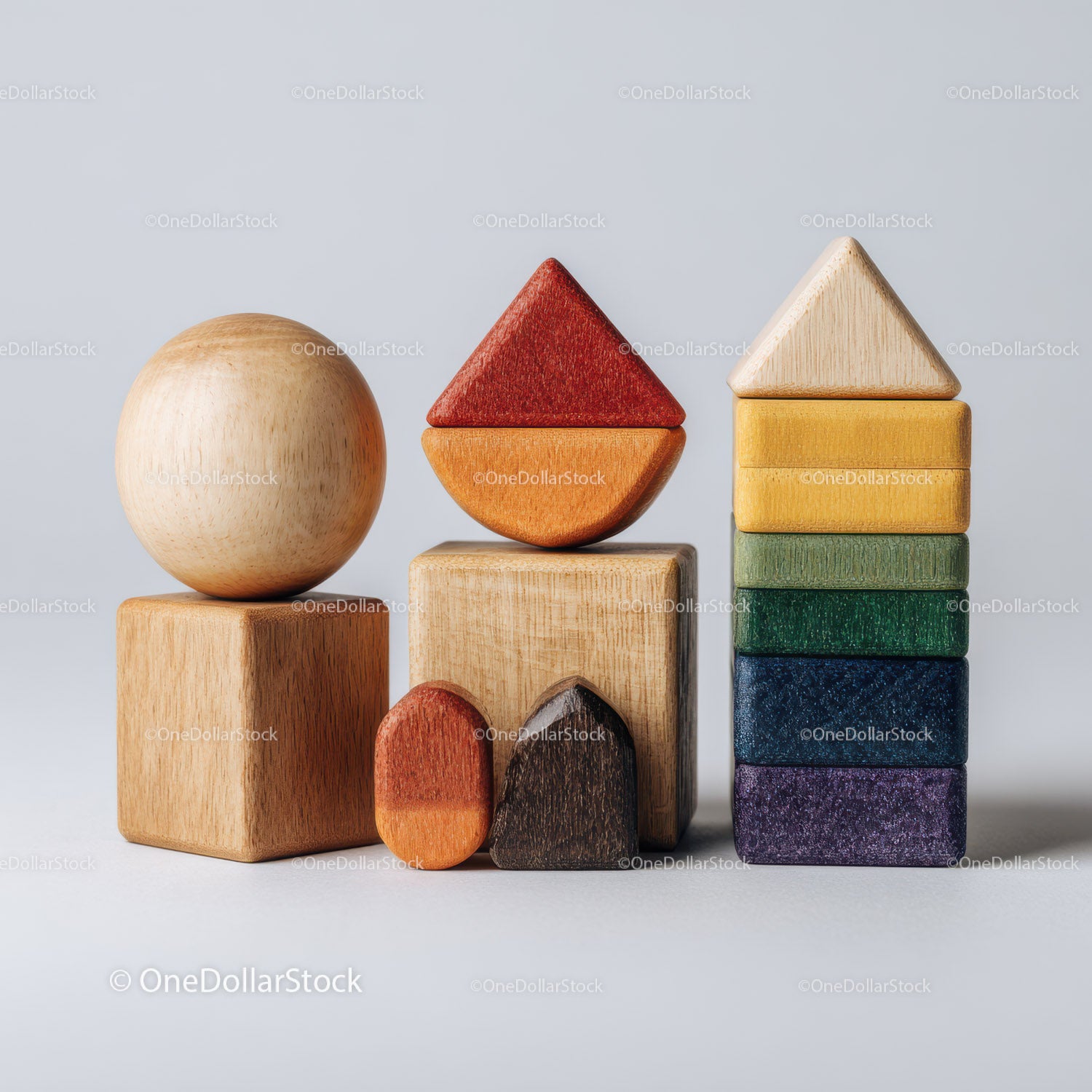 Set of Wooden Geometric Blocks for Kids Playroom and Learning