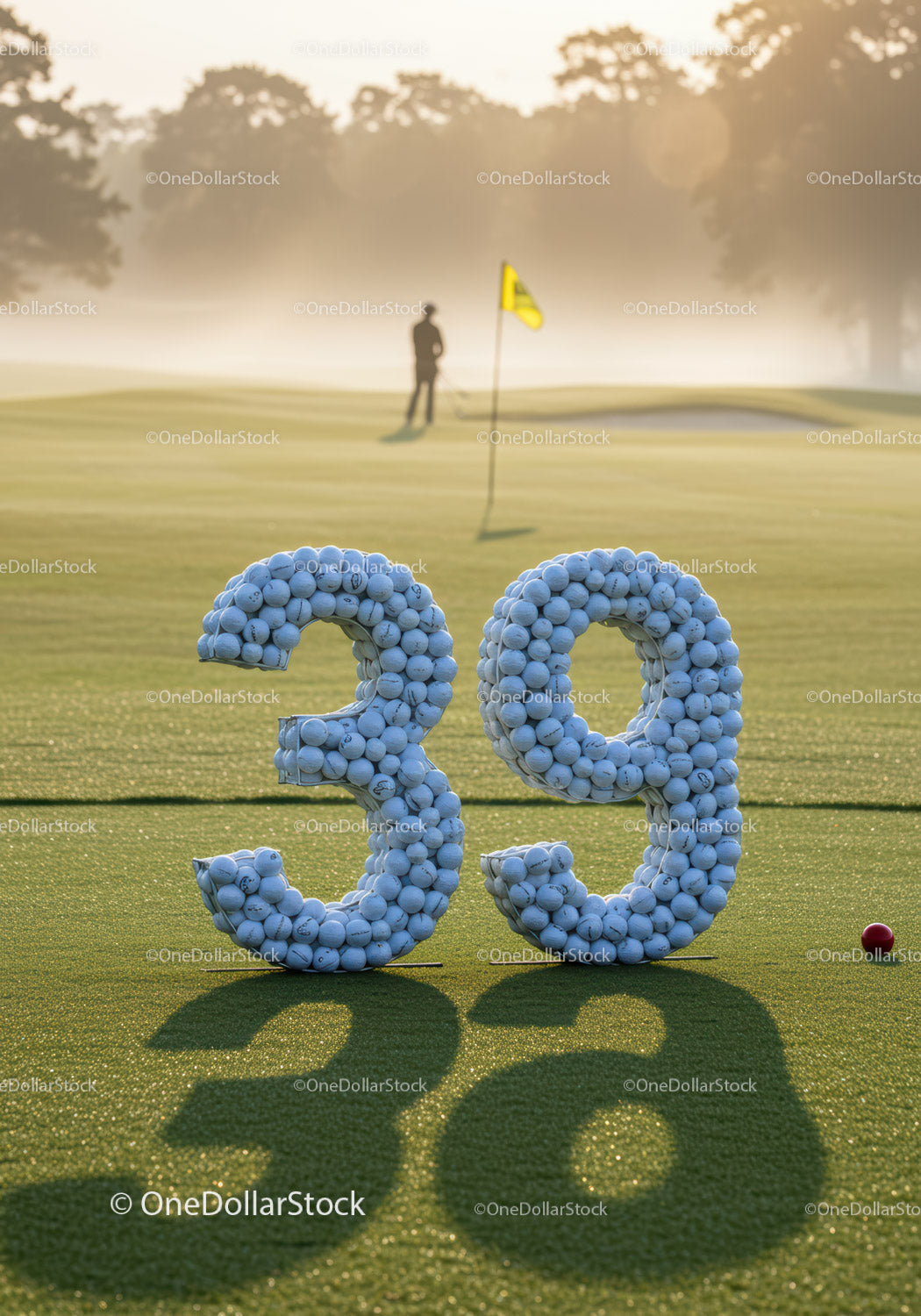 Golf Course Morning with Number 39 Made of Golf Balls