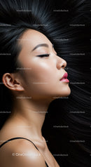Elegant woman with flawless skin and sleek black hair