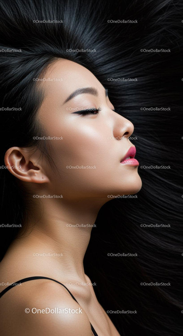 Elegant woman with flawless skin and sleek black hair