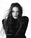 Striking Black and White Portrait of a Woman with Long Hair