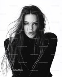 Striking Black and White Portrait of a Woman with Long Hair