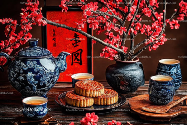 Elegant Asian Tea Set with Cherry Blossom Decor for Celebrations