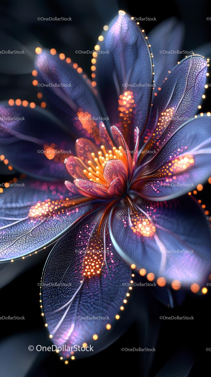 Glowing Abstract Flower with Neon Lights and Illuminated Petals