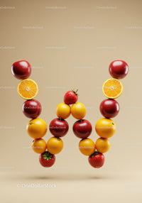 Creative Letter W Made of Fresh Mixed Fruits