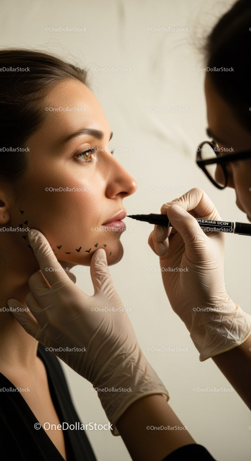 Professional Face Tattooing Process With Detailed Artistic Work