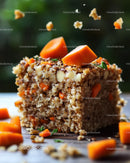 Fresh Carrot Cake Slice with Nuts and Orange Topping