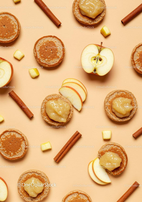 Mini Pancakes with Apple Sauce and Cinnamon Sticks