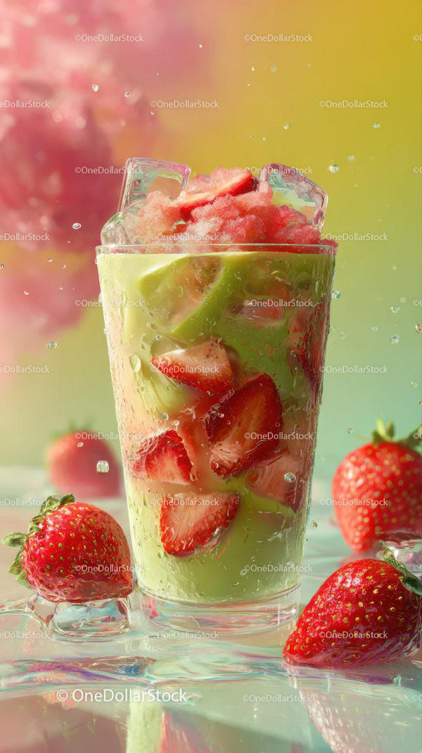 Vibrant Fresh Strawberry and Kiwi Fruit Beverage with Ice