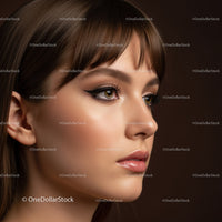 Close-up of Female Model with Perfect Skin and Elegant Makeup