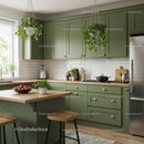 Modern Green Kitchen with Wooden Countertop and Stainless Steel Appliances