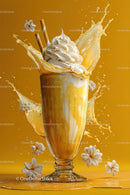 Vanilla Ice Cream with Caramel Splash and White Flowers