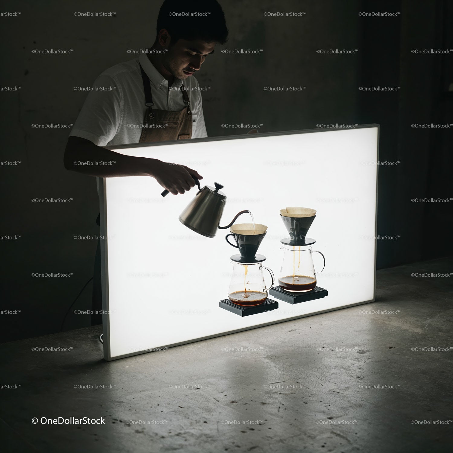 Barista Pouring Hot Water for Manual Coffee Brewing