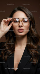 Elegant Fashionable Woman Wearing Stylish Glasses in Studio Portrait