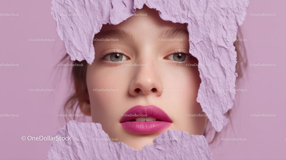 Close-Up Portrait of a Glamorous Model with Pink Lipstick