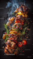 Juicy grilled chicken skewers with onion on barbecue