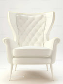Elegant White Tufted Armchair with High-Back and Armrests for Luxury Interiors