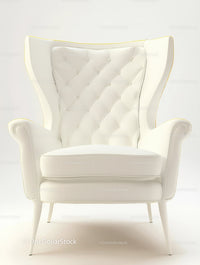Elegant White Tufted Armchair with High-Back and Armrests for Luxury Interiors