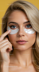 Woman with Blue Eyes Applying Eye Mask for Skincare