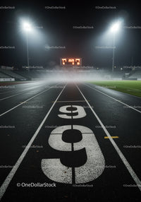 Empty Running Track Lane Nine Under Stadium Lights