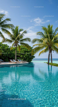 Tropical Resort with Pool and Palm Trees Overlooking Ocean